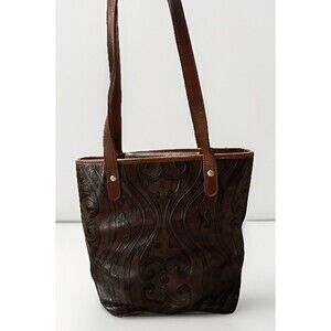 King Ranch Multi Tone Brown Tooled Leather Tote Purse Handbag Interior Organizer